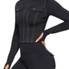 Swear plunge zip-front long sleeve