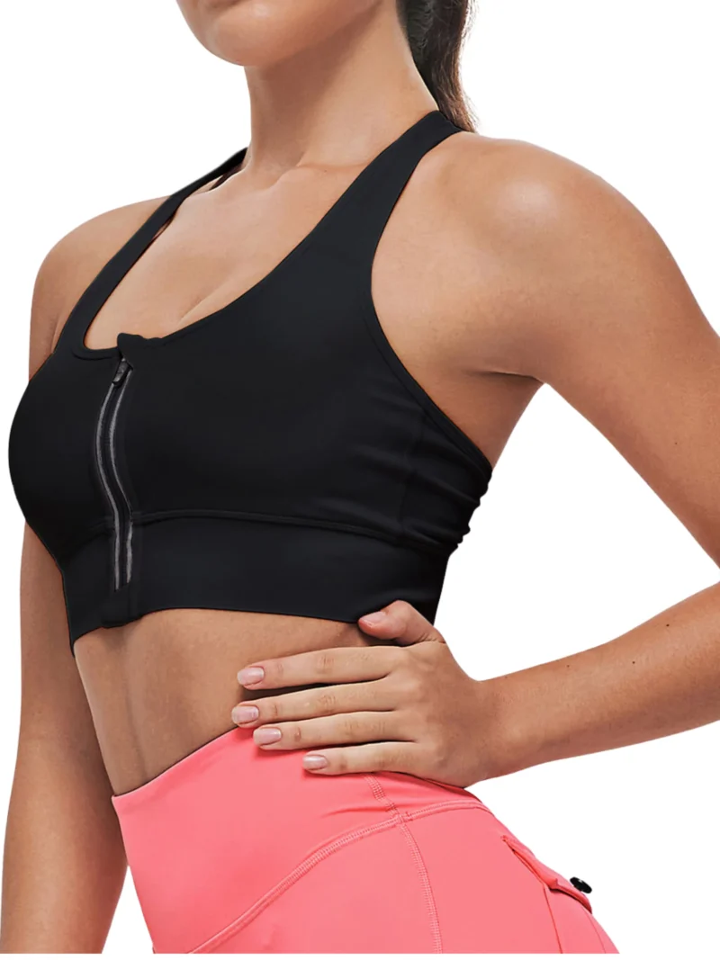 zip front sports bra high impact